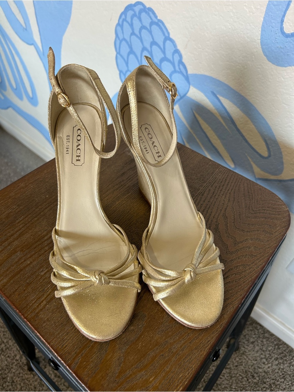 COACH Vintage Jadyn Metallic Gold Strappy Wedge Sandals